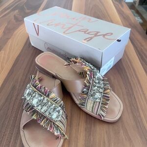 Crown Vintage Beige and Multicolor Fringe Sandals